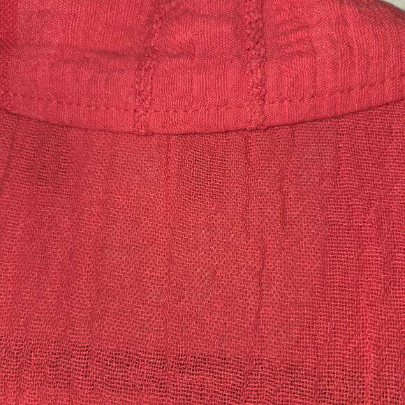Saint Germain Paris Red Blouse Top XL Crinkled Gauze Lagenlook VTG 90s Button Up - Picture 8 of 16